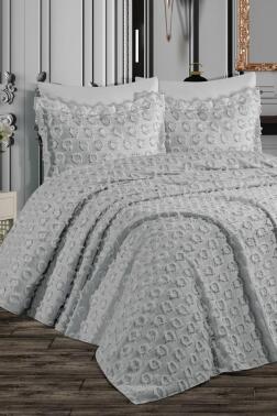 Çeyiz Diyarı Malina Ponpon 3 Parça Çift Kişilik Pike Takımı Gri - Çeyiz Diyarı