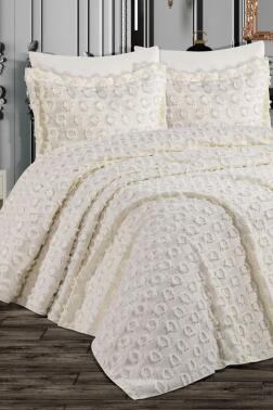 Çeyiz Diyarı Malina Ponpon 3 Parça Çift Kişilik Pike Takımı Krem - Çeyiz Diyarı