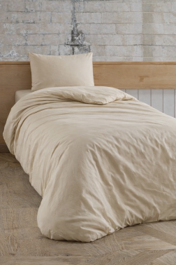 Çeyiz Diyarı Almond Lastikli Çarşaflı Tek Kişilik Nevresim Takımı Bej - Çeyiz Diyarı