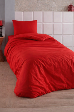 Çeyiz Diyarı Almond Lastikli Çarşaflı Tek Kişilik Nevresim Takımı Kırmızı - Çeyiz Diyarı