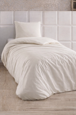 Çeyiz Diyarı Almond Lastikli Çarşaflı Tek Kişilik Nevresim Takımı Krem - Çeyiz Diyarı