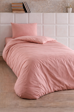 Çeyiz Diyarı Almond Lastikli Çarşaflı Tek Kişilik Nevresim Takımı Pudra - Çeyiz Diyarı