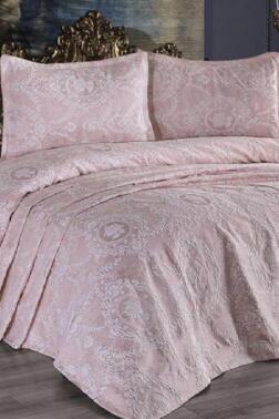 Çeyiz Diyarı Nisa Jakarlı Yatak Örtüsü Pudra - Çeyiz Diyarı