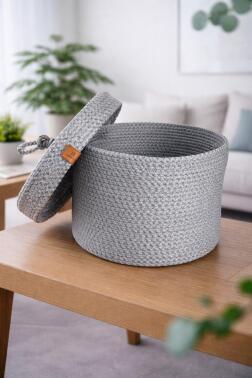 Çeyiz Diyarı Örgü Kapaklı Sepet Silver - Çeyiz Diyarı