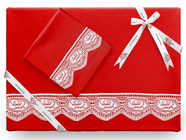 Çeyiz Diyarı Puka Sade Dantelli Nevresim Takımı Kırmızı - Çeyiz Diyarı