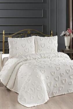 Çeyiz Diyarı Pure Love 3 Parça Çift Kişilik Pike Takımı Krem - Çeyiz Diyarı