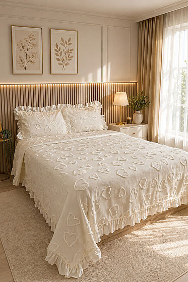 Çeyiz Diyarı Ruffle Pure Love 3 Parça Çift Kişilik Pike Takımı