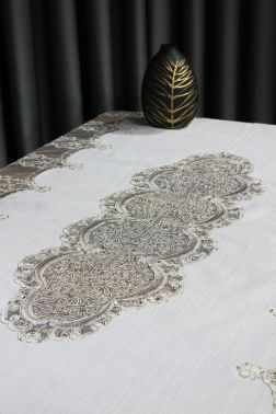 Çeyiz Diyarı Saray Tek Masa Örtüsü 160x230 Cm Krem Gold - 1