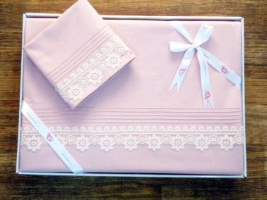 Çeyiz Diyarı Serimo Fransız Güpürlü Nevresim Takımı Pudra - Çeyiz Diyarı