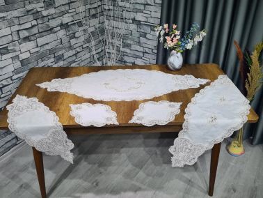 Çeyiz Diyarı Sofia 5 Parça Keten Salon Takımı Krem - Çeyiz Diyarı
