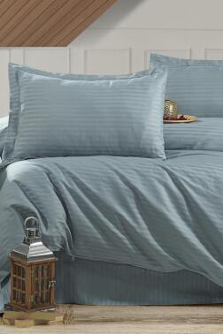 Çeyiz Diyarı Stripe Çift Kişilik PollySaten Nevresim Takımı Turkuaz - Çeyiz Diyarı