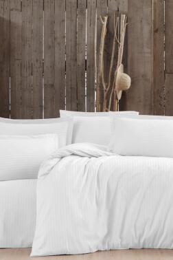 Çeyiz Diyarı Stripe Tek Kişilik PollySaten Nevresim Takımı Beyaz - Çeyiz Diyarı