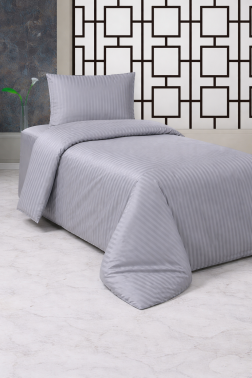 Çeyiz Diyarı Stripe Tek Kişilik PollySaten Nevresim Takımı Gri - Çeyiz Diyarı