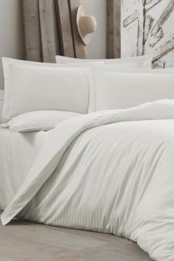 Çeyiz Diyarı Stripe Tek Kişilik PollySaten Nevresim Takımı Krem - Çeyiz Diyarı