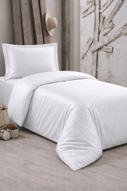 Çeyiz Diyarı Stripe Tek Kişilik PollySaten Nevresim Takımı Krem - Çeyiz Diyarı