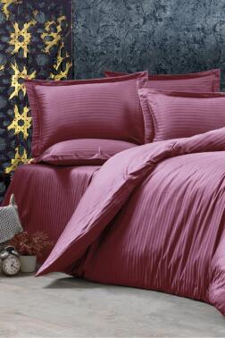 Çeyiz Diyarı Stripe Tek Kişilik PollySaten Nevresim Takımı Mürdüm - Çeyiz Diyarı