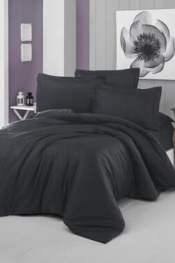 Çeyiz Diyarı Stripe Tek Kişilik PollySaten Nevresim Takımı Siyah - Çeyiz Diyarı