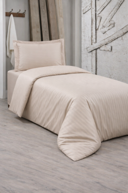 Çeyiz Diyarı Stripe Tek Kişilik PollySaten Nevresim Takımı Somon - Çeyiz Diyarı