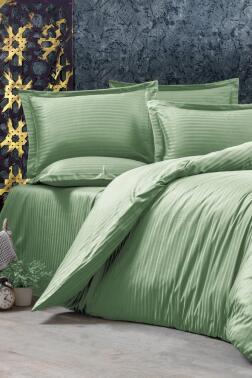 Çeyiz Diyarı Stripe Tek Kişilik PollySaten Nevresim Takımı Yeşil - Çeyiz Diyarı