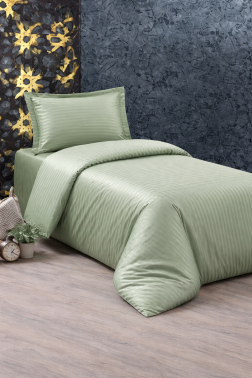 Çeyiz Diyarı Stripe Tek Kişilik PollySaten Nevresim Takımı Yeşil - Çeyiz Diyarı