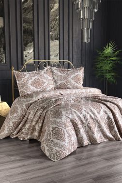 Çeyiz Diyarı Sude Jakarlı Yatak Örtüsü Kahverengi - Çeyiz Diyarı