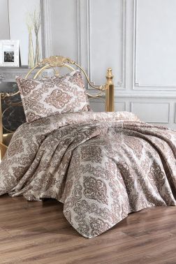 Çeyiz Diyarı Sude Tek Kişilik Jakarlı Yatak Örtüsü Kahverengi - Çeyiz Diyarı