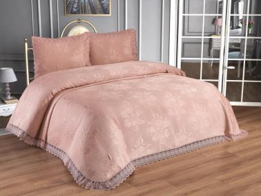 Çeyiz Diyarı Sümbül Çift Kişilik Yatak Örtüsü Pudra - Çeyiz Diyarı