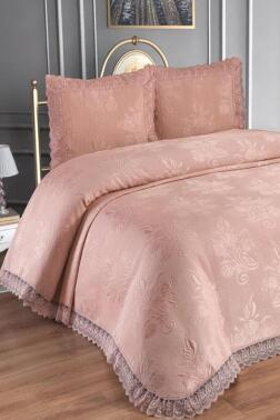 Çeyiz Diyarı Sümbül Çift Kişilik Yatak Örtüsü Pudra - Çeyiz Diyarı