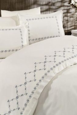 Çeyiz Diyarı Wave Nakışlı Nevresim Takımı Krem Petrol - Çeyiz Diyarı