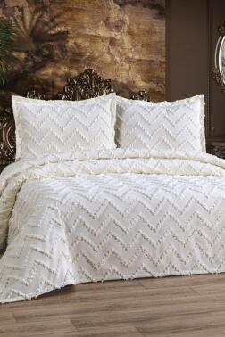 Çeyiz Diyarı Zigoks 3 Parça Çift Kişilik Pike Takımı Krem - Çeyiz Diyarı