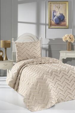 Çeyiz Diyarı Zigra 2 Parça Tek Kişilik Pike Takımı Bej - Çeyiz Diyarı