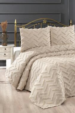 Çeyiz Diyarı Zigra 3 Parça Çift Kişilik Pike Takımı Bej - Çeyiz Diyarı