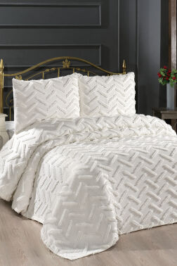 Çeyiz Diyarı Zigra 3 Parça Çift Kişilik Pike Takımı Krem - Çeyiz Diyarı