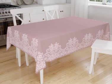 Çeyizdiyarı Dijital Baskı Fabre Masa Örtüsü Pudra - Çeyiz Diyarı