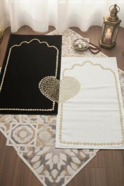 Çeyizdiyarı İrem Kadife 2'li Seccade Takımı Krem Siyah - Çeyiz Diyarı