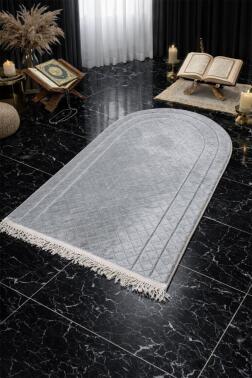 Çeyizdiyarı Nesibe Kadife Dolgulu Seccade Gri - Çeyiz Diyarı