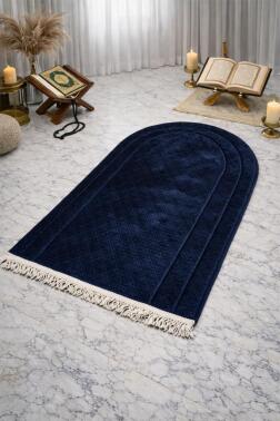 Çeyizdiyarı Nesibe Kadife Dolgulu Seccade Lacivert - Çeyiz Diyarı