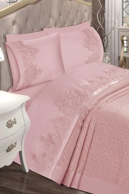 Çeyizdiyarı Paris 3 Parça Şönil Pike Takımı Pudra - Çeyiz Diyarı