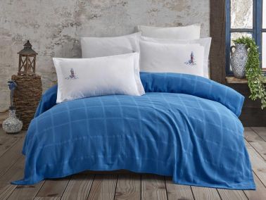 Çeyizdiyarı Rainbow Nakışlı Dokuma Pike Takımı Aqua - Hobby