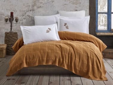 Çeyizdiyarı Rainbow Nakışlı Dokuma Pike Takımı Hardal - Hobby