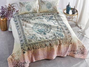 Çeyizdiyarı Rustic Kapitoneli Çift Kişilik Yatak Örtüsü Krem - Çeyiz Diyarı