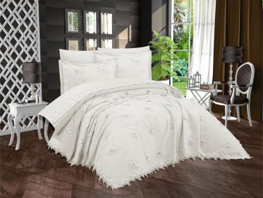 Çeyizdiyarı Topkapı 6 Parça Şönil Nakışlı Pike Takımı Krem - Çeyiz Diyarı