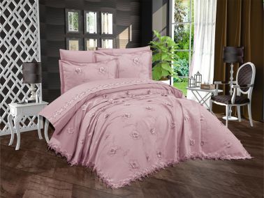 Çeyizdiyarı Topkapı 6 Parça Şönil Nakışlı Pike Takımı Pudra - Çeyiz Diyarı