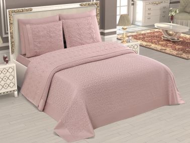 Çeyizdiyarı Yonca 6 Parça Şönil Pike Takımı Pudra - Çeyiz Diyarı