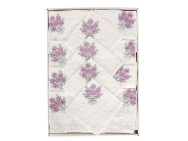 Çeyizlik El İşi Dantel Mutfak Takımı Flowers Lilac Silver - Çeyiz Diyarı