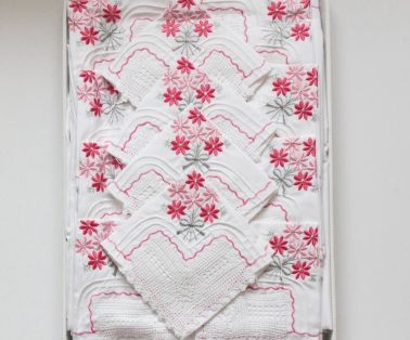 Çeyizlik El İşi Dantel Mutfak Takımı Pembe - Çeyiz Diyarı