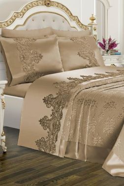 Çeyizlik Pike Takımı Dubai Sade Bej - Çeyiz Diyarı