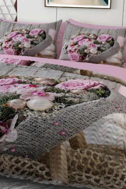 Çiçek Kutusu Mikro Saten 3D Dijital Baskılı Dört Mevsim Çift Kişilik Nevresim Takımı - Çeyiz Diyarı