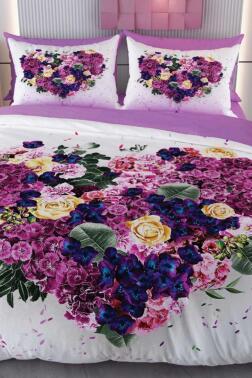 Çiçek Sepeti Mikro Saten 3D Dijital Baskılı Çift Kişilik Nevresim Takımı - Çeyiz Diyarı