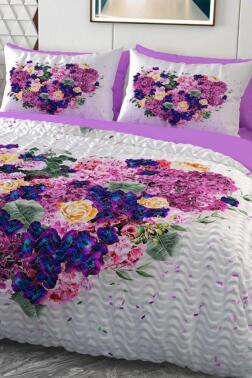 Çiçek Sepeti Mikro Saten 3D Dijital Baskılı Dört Mevsim Çift Kişilik Nevresim Takımı - Çeyiz Diyarı